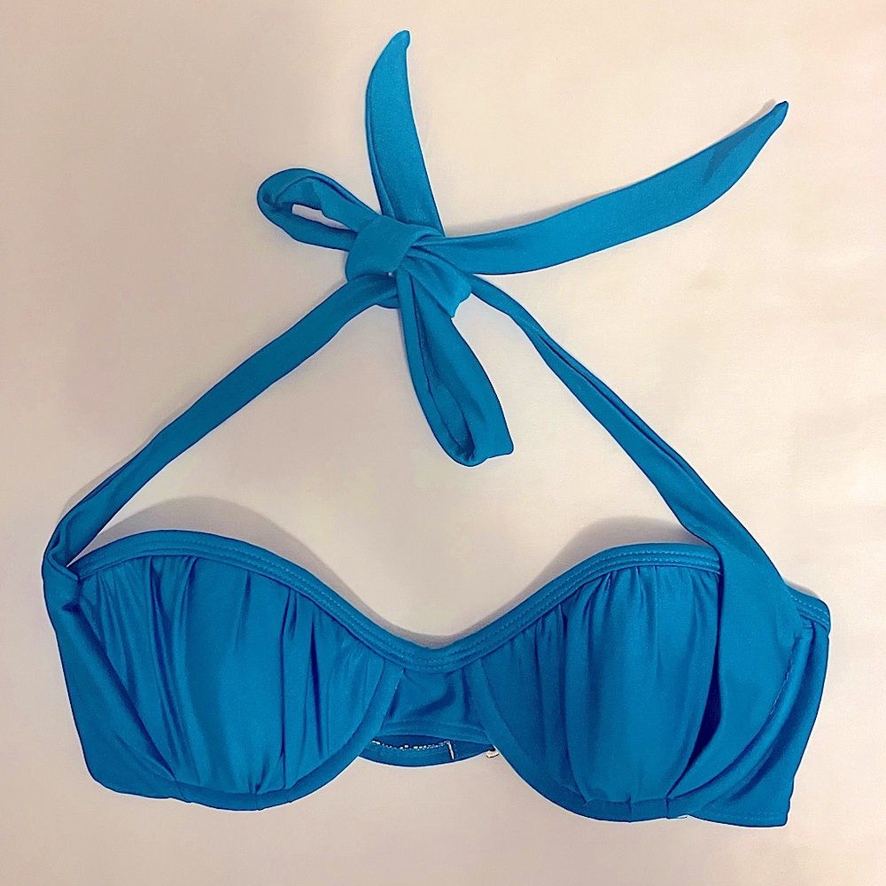turquoise blue halter pushup bikini top
